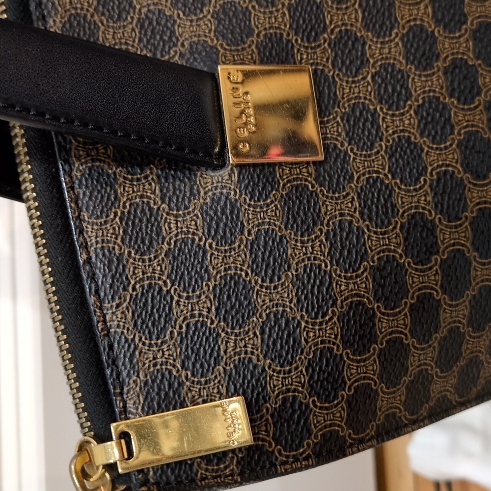 Celine GUC Black Macadam Coated Canvas Zip Top MC97/2 Satchel Purse With Dustbag - Picture 3 of 17